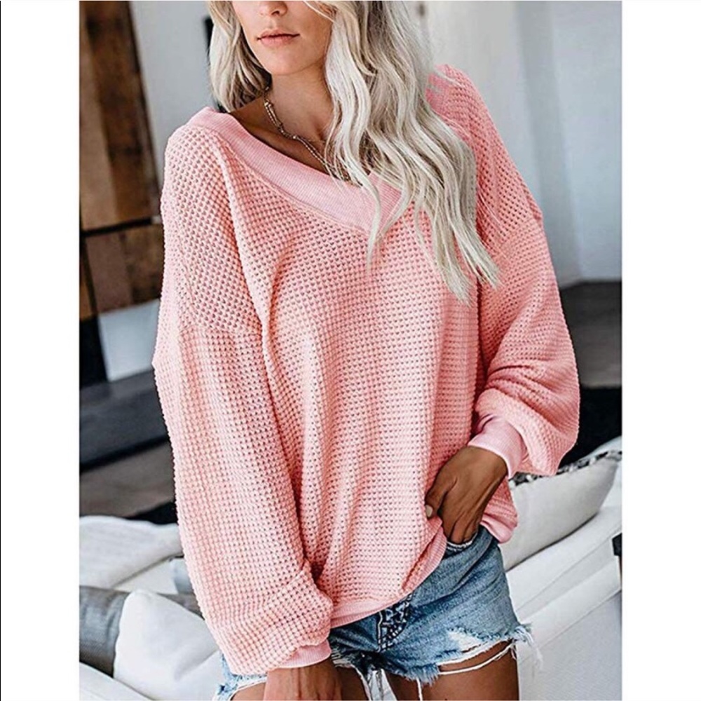 Pink Ribbed Pullover Sweater